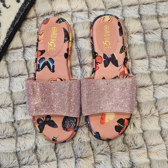 Rouge Helium Butterly Slides sandals flats pink women’s size 8 - Picture 1 of 4